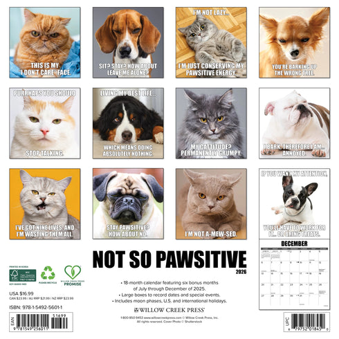 2026 NOT SO PAWSITIVE 12X12 WALL CALENDAR